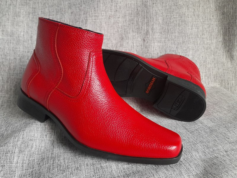 Botín con cierre, modelo "BUGATTI" color rojo pintado a mano en punta dubay para hombre (ID#BUGATTI-ROJO)