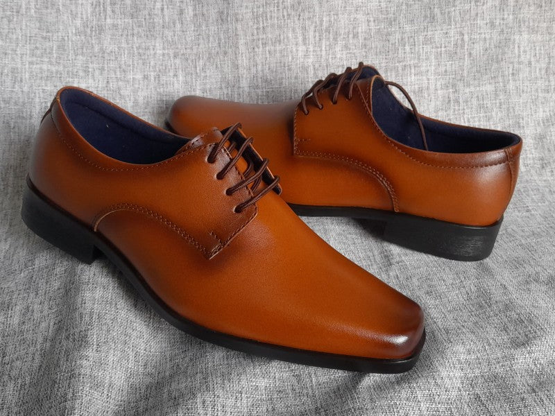 Zapatos Derby de punta dubay para hombre, color cobre, pintados a mano (ID#C046-COBRE)