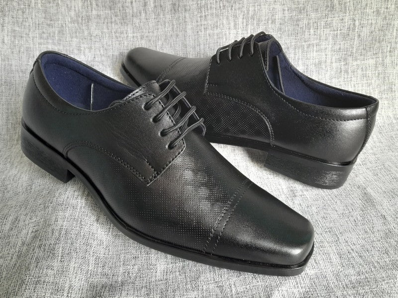 Zapatos Derby de punta dubay para hombre, color negro, pintados a mano (ID#C066-NEGRO)