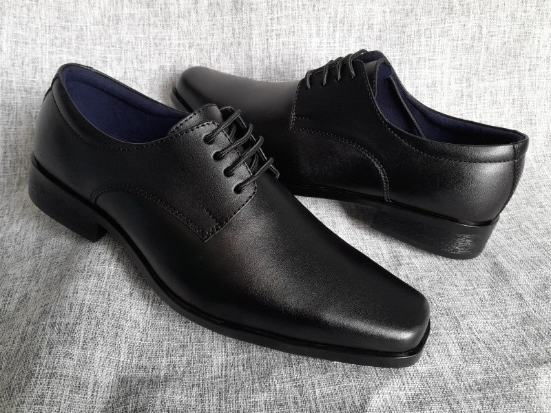 Zapatos Derby de punta dubay para hombre, color negro, pintados a mano (ID#C046-NEGRO)