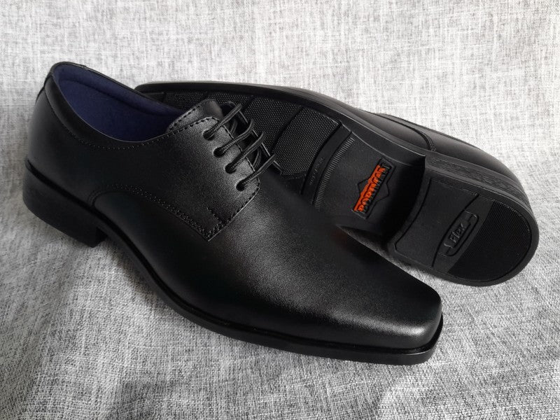 Zapatos Derby de punta dubay para hombre, color negro, pintados a mano (ID#C046-NEGRO)