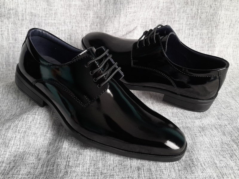 Zapatos Derby de punta americana para hombre en color negro charol (ID#RK46-NEGRO CHAROL)