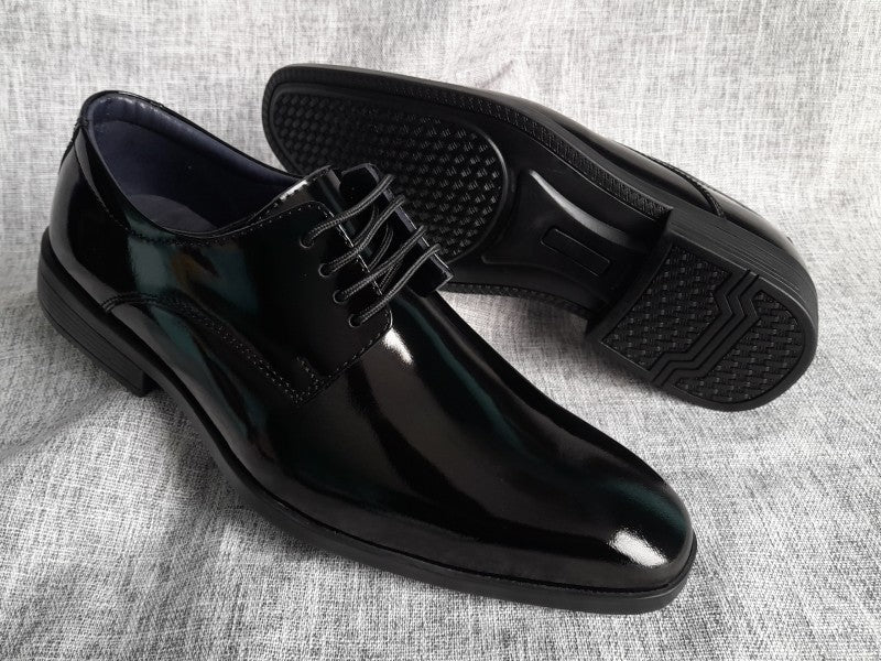 Zapatos Derby de punta americana para hombre en color negro charol (ID#RK46-NEGRO CHAROL)