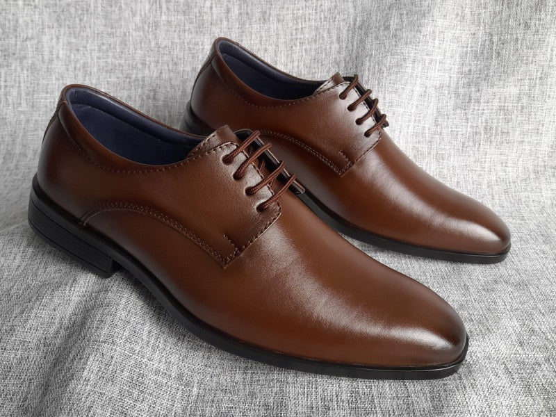 Zapatos Derby de punta americana para hombre en color marrón, pintados a mano (ID#RK46-MARRON)