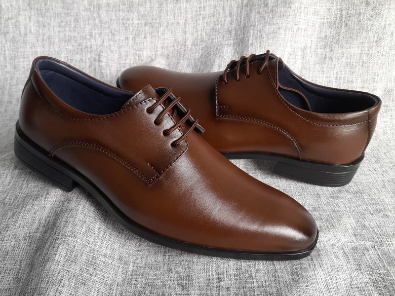 Zapatos Derby de punta americana para hombre en color marrón, pintados a mano (ID#RK46-MARRON)