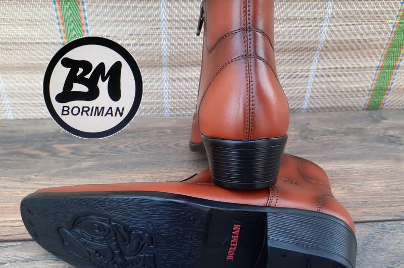 Botín con cierre, color cobre pintado a mano en punta dubay, taco aperillado para hombre (ID#B014-COBRE)