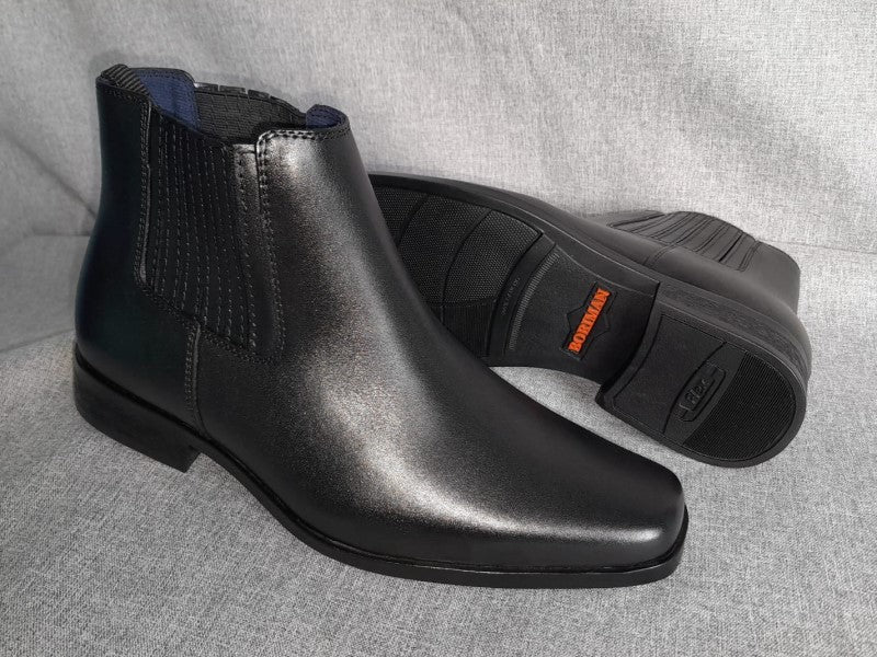 Botín modelo "CHELSEA" color negro pintado a mano en punta dubay para hombre (ID#CHELSEA-NEGRO)