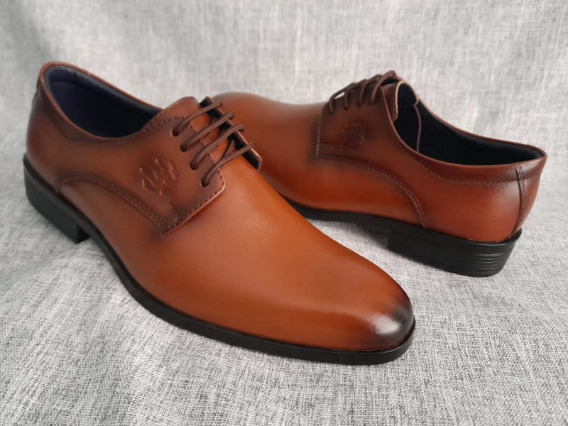 Zapatos Derby de punta americana para hombre en color cobre, pintados a mano (ID#RK46-COBRE)