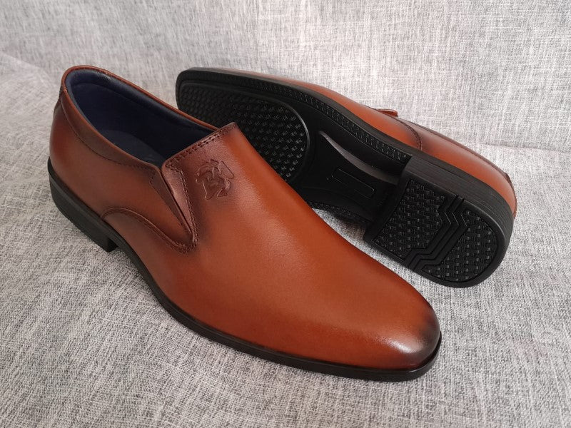 Zapatos Mocasines de punta americana para hombre en color cobre, pintados a mano (ID#RK58-COBRE)