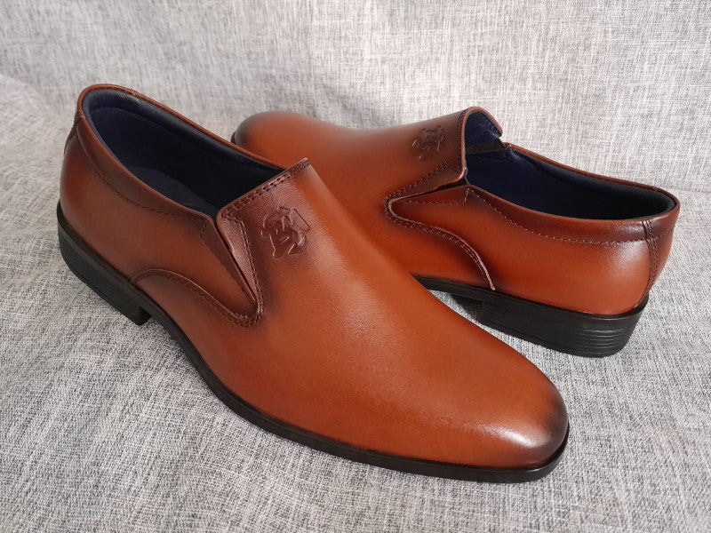 Zapatos Mocasines de punta americana para hombre en color cobre, pintados a mano (ID#RK58-COBRE)