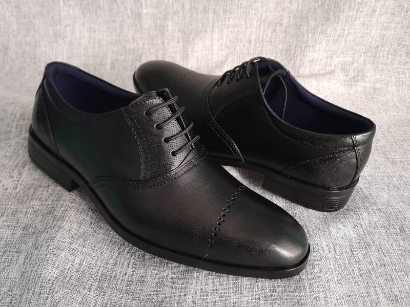 Zapatos Oxford de punta americana para hombre en color negro, pintados a mano (ID#RK55-NEGRO)