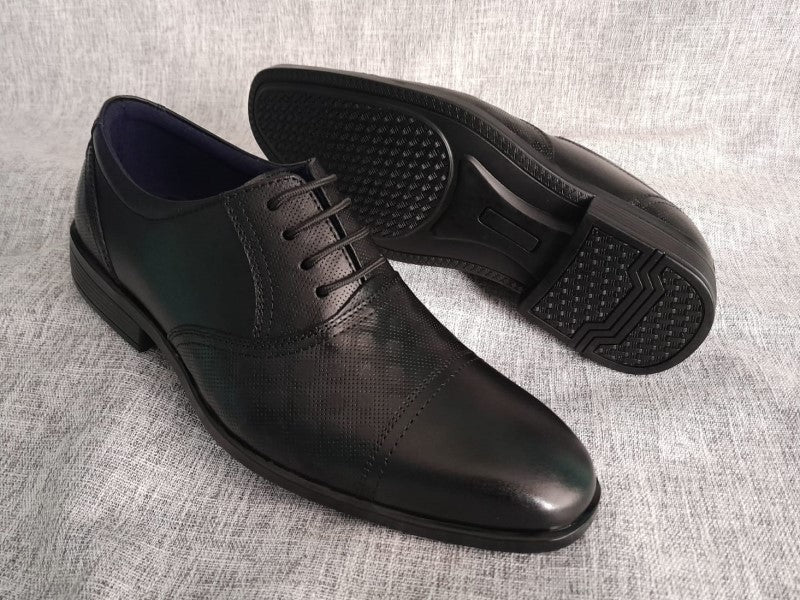 Zapatos Oxford de punta americana para hombre en color negro, pintados a mano (ID#RK65-NEGRO)