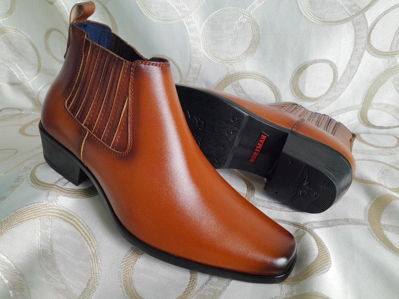 Botín Chelsea, color cobre pintado a mano en punta dubay, taco aperillado para hombre (ID#B077-COBRE)