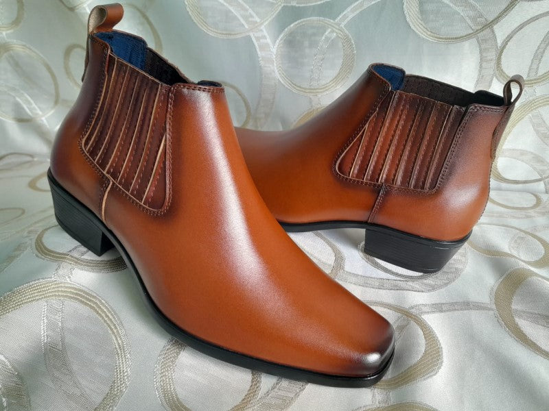 Botín Chelsea, color cobre pintado a mano en punta dubay, taco aperillado para hombre (ID#B077-COBRE)