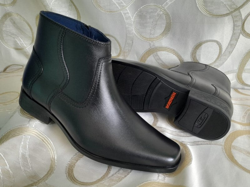 Botín con cierre, modelo "BUGATTI" color negro pintado a mano en punta dubay para hombre (ID#BUGATTI-NEGRO)