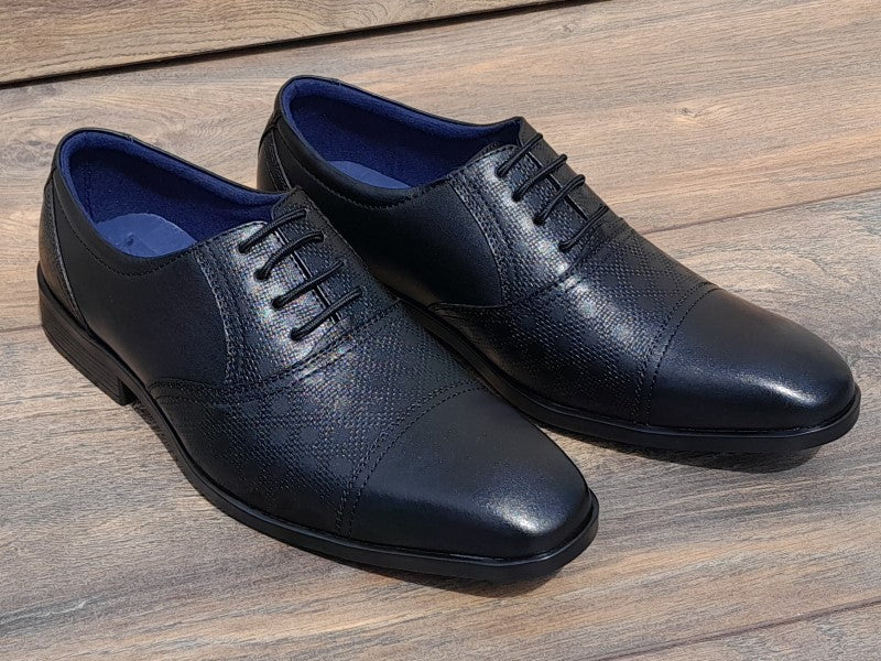 Zapatos Oxford de punta americana para hombre en color negro, pintados a mano (ID#RK65-NEGRO)