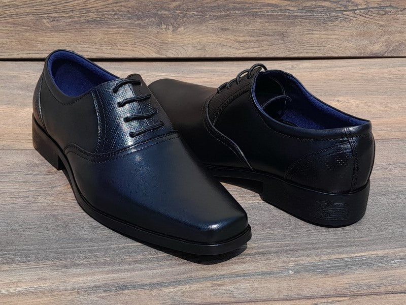 Zapatos Oxford de punta dubay para hombre en color negro, pintados a mano (ID#C045-NEGRO)