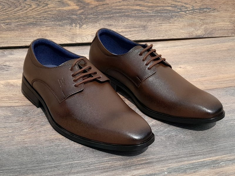 Zapatos Derby de punta americana para hombre en color marrón, pintados a mano (ID#RK56-MARRON)