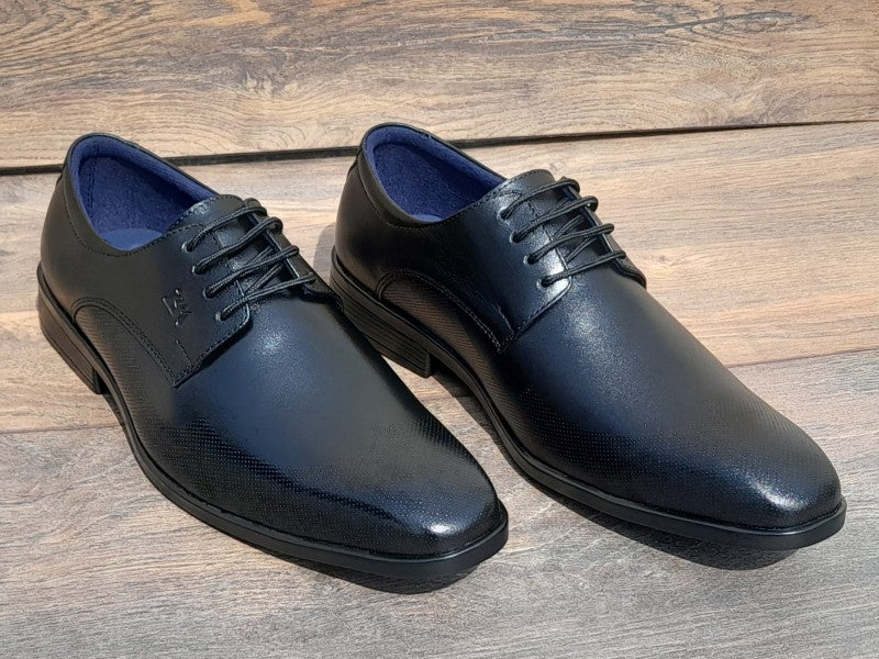 Zapatos Derby de punta americana para hombre en color negro, pintados a mano (ID#RK56-NEGRO)