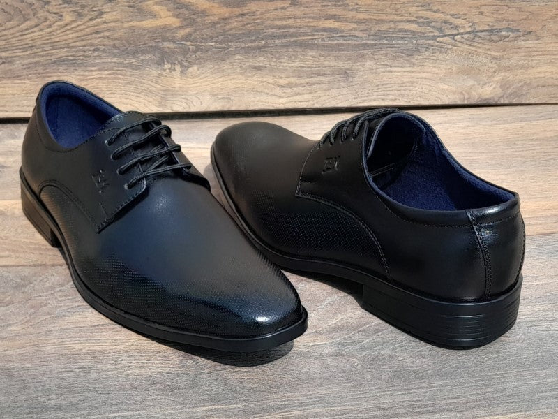 Zapatos Derby de punta americana para hombre en color negro, pintados a mano (ID#RK56-NEGRO)