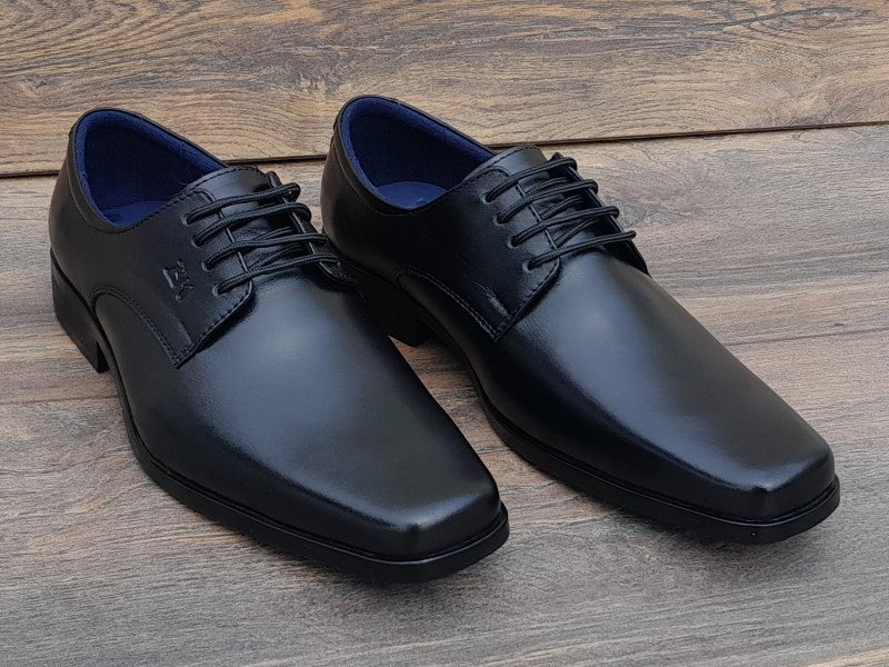 Zapatos Derby de punta dubay para hombre, color negro, pintados a mano (ID#C046-NEGRO)