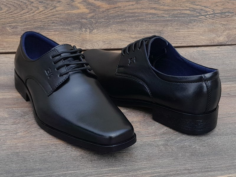 Zapatos Derby de punta dubay para hombre, color negro, pintados a mano (ID#C046-NEGRO)
