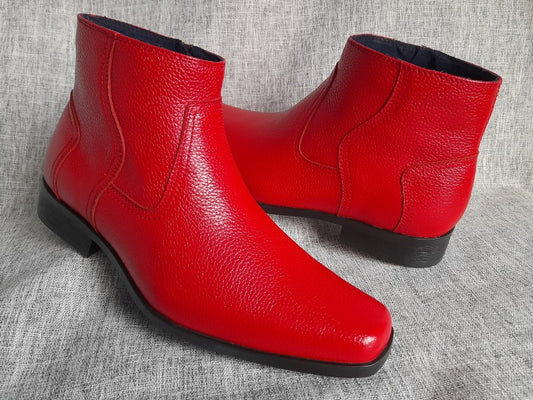 Botín con cierre, modelo "BUGATTI" color rojo pintado a mano en punta dubay para hombre (ID#BUGATTI-ROJO)