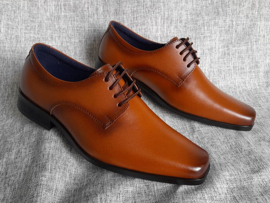 Zapatos Derby de punta dubay para hombre, color cobre, pintados a mano (ID#C046-COBRE)