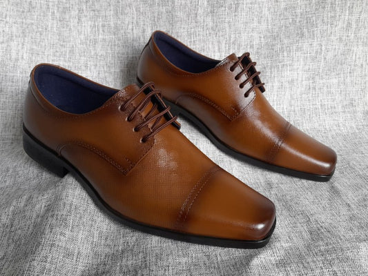 Zapatos Derby de punta dubay para hombre, color apache, pintados a mano (ID#C066-APACHE)