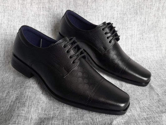 Zapatos Derby de punta dubay para hombre, color negro, pintados a mano (ID#C066-NEGRO)