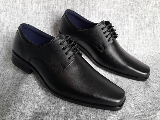 Zapatos Derby de punta dubay para hombre, color negro, pintados a mano (ID#C046-NEGRO)