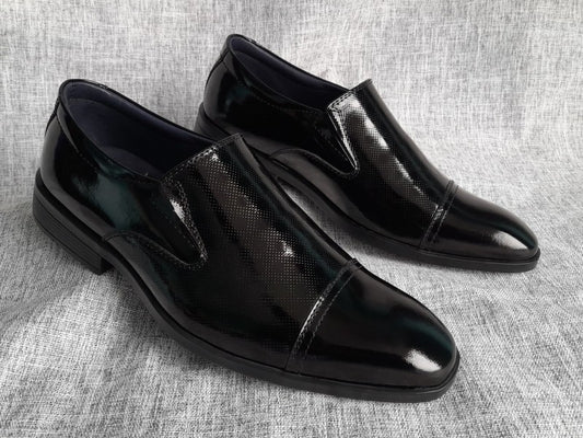 Mocasines de punta americana para hombre en color negro charol (ID#RK59-NEGRO CHAROL)