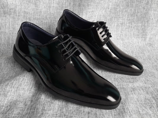 Zapatos Derby de punta americana para hombre en color negro charol (ID#RK46-NEGRO CHAROL)