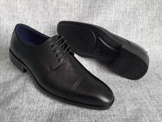 Zapatos Derby de punta americana para hombre en color negro, pintados a mano (ID#RK60-NEGRO)