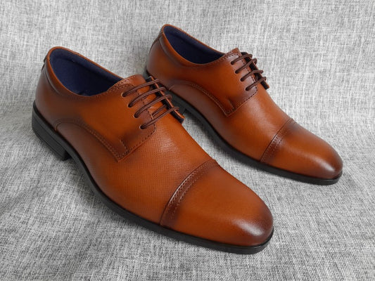 Zapatos Derby de punta americana para hombre en color cobre, pintados a mano (ID#RK60-COBRE)