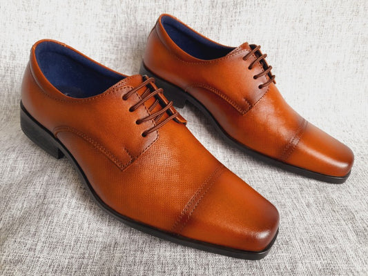 Zapatos Derby de punta dubay para hombre, color cobre, pintados a mano (ID#C066-COBRE)