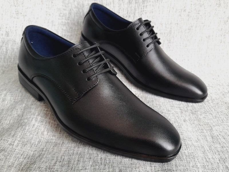 Zapatos Derby de punta americana para hombre en color negro, pintados a mano (ID#RK46-NEGRO)