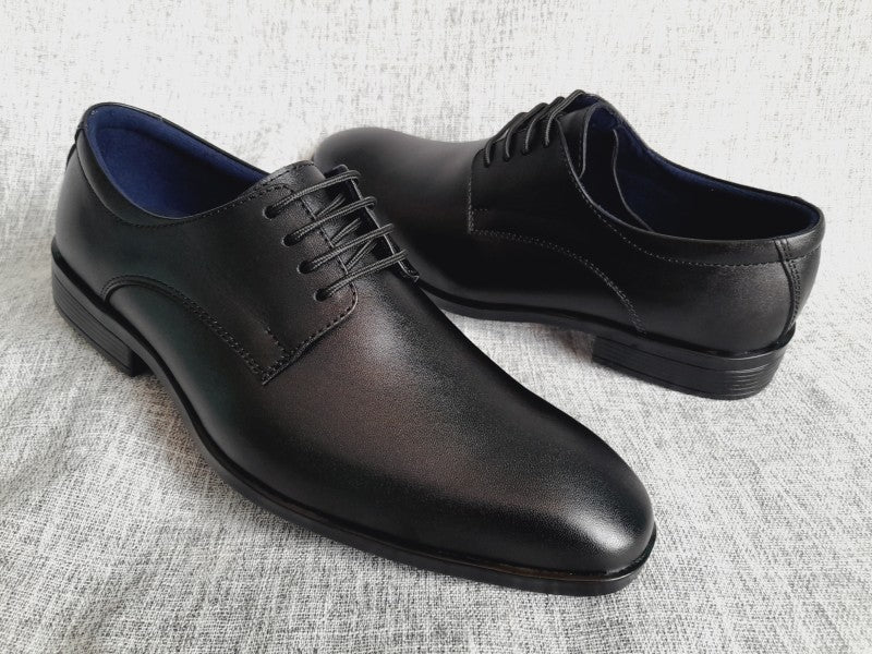 Zapatos Derby de punta americana para hombre en color negro, pintados a mano (ID#RK46-NEGRO)
