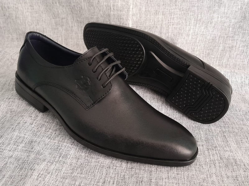 Zapatos Derby de punta americana para hombre en color negro, pintados a mano (ID#RK46-NEGRO)