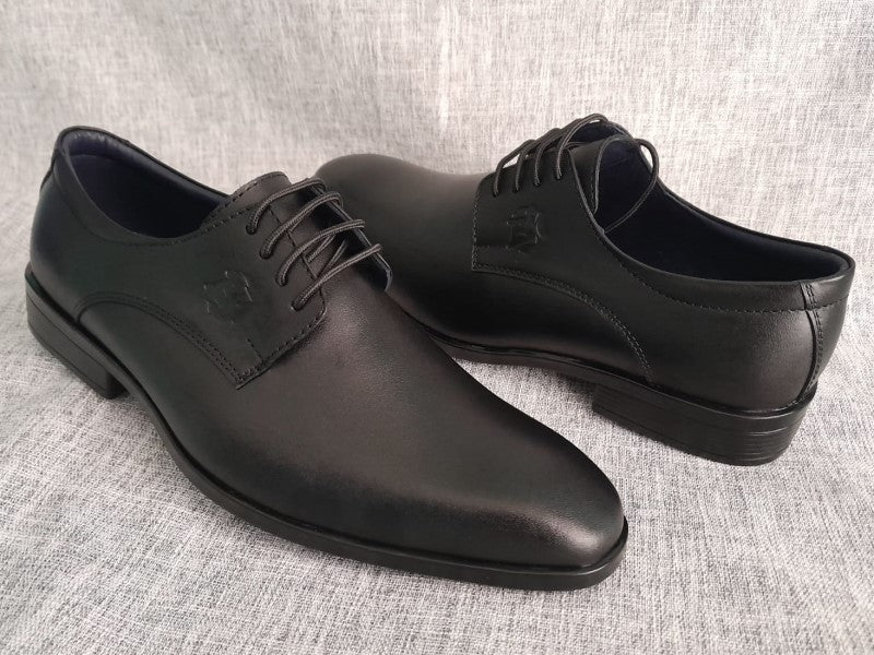 Zapatos Derby de punta americana para hombre en color negro, pintados a mano (ID#RK46-NEGRO)