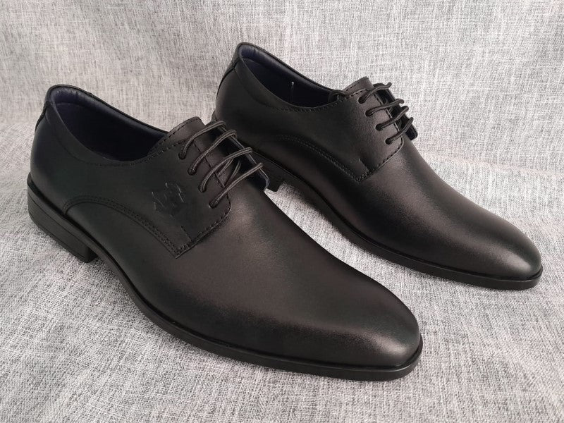 Zapatos Derby de punta americana para hombre en color negro, pintados a mano (ID#RK46-NEGRO)