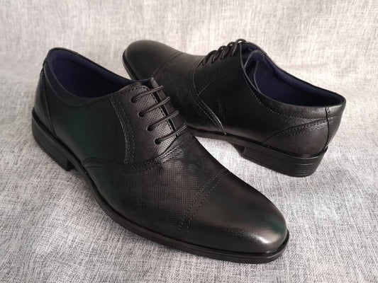 Zapatos Oxford de punta americana para hombre en color negro, pintados a mano (ID#RK65-NEGRO)