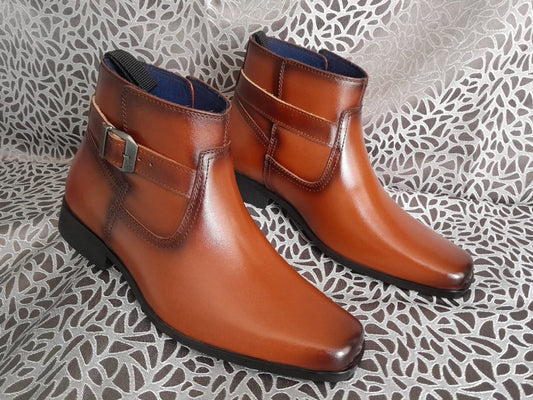 Botín modelo "FORD" color cobre pintado a mano en punta dubay para hombre (ID#FORD-COBRE)