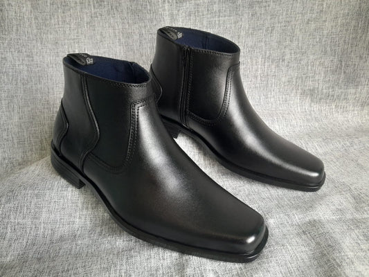 Botín con cierre, modelo "BUGATTI" color negro en punta dubay para hombre (ID#BUGATTI-NEGRO)